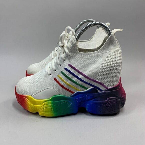 Anthony Wang Shoes Women's‎ 7.5 Rainbow Extra High Hidden Wedge Fashion Sneakers - Picture 5 of 14
